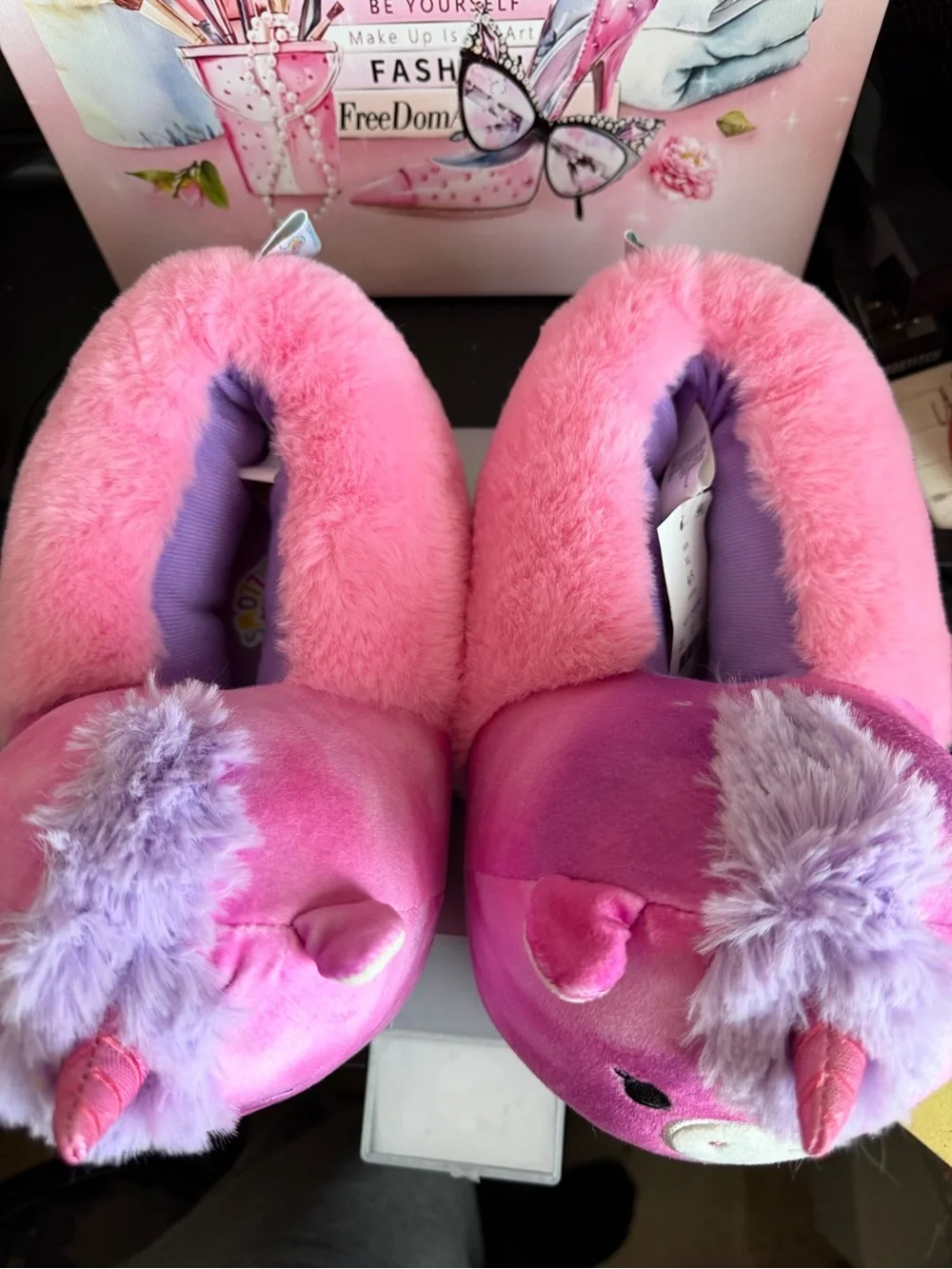 Squishmallows Pink Purple Unicorn Kids Slippers